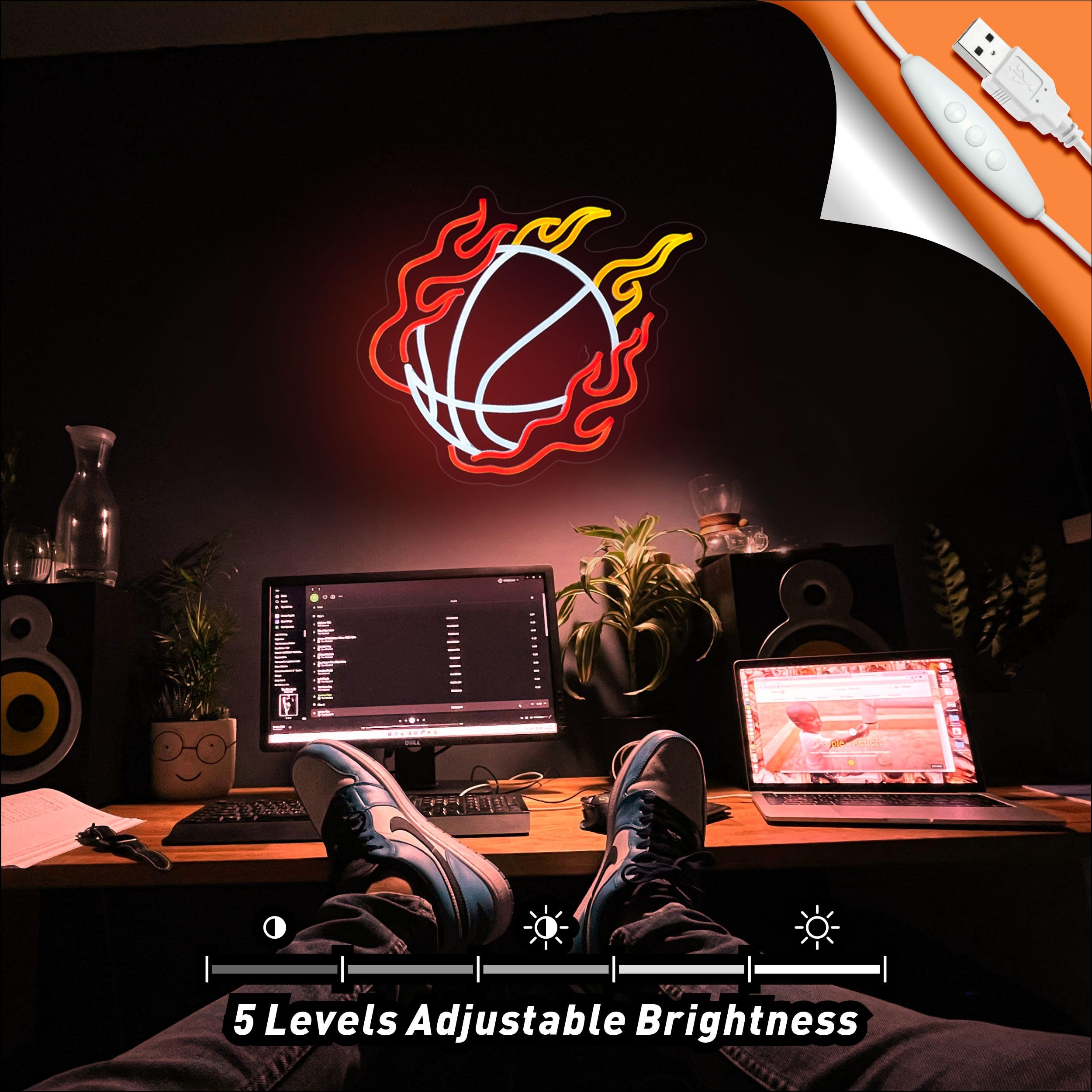 Amazon.co.jp: バスケットボール ネオンサイン ファイアー